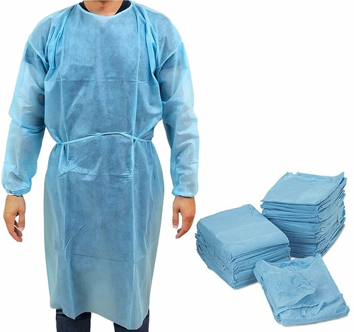 Disposable Gowns 45". Pack of 120 Blue Robes X-Large. 45g