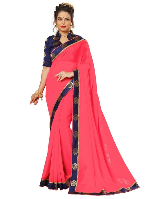 Pink Color Satin Saree with Blouse