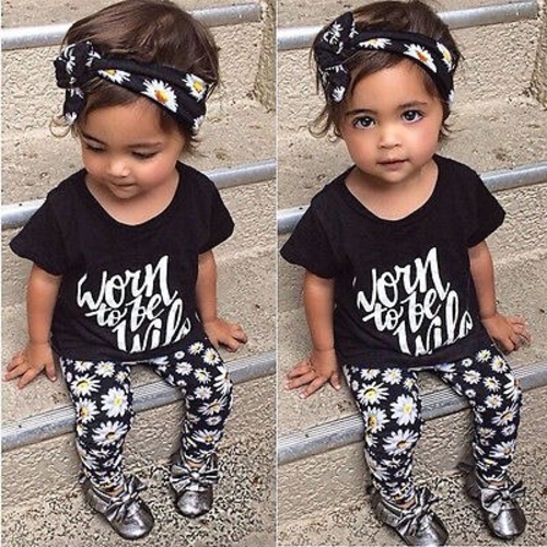 2016 Fashion Baby Kids Girls Flower Daisy Letter
