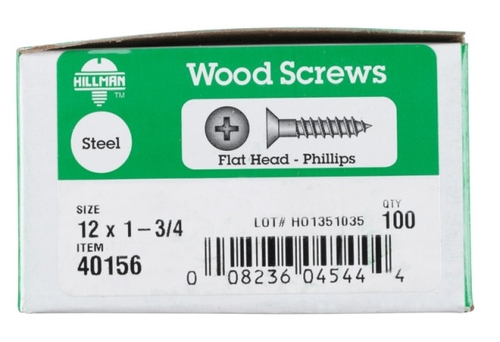Hillman 40156 12 x 1.75 in. Flat Head Phillips Wood Screw