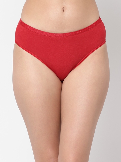 Floret Cotton Solid Mid-Rise Hipster Panty, Red