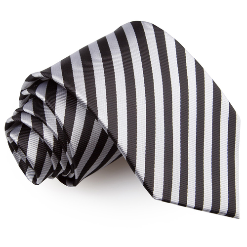 Thin Stripe Classic Tie - Black & Silver