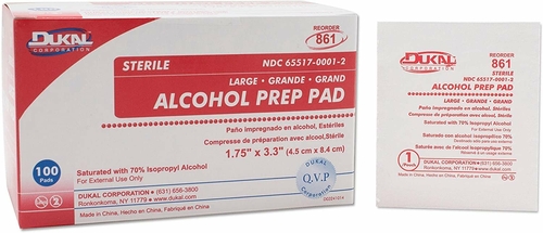 Dukal Alcohol Prep Pads. Case of 1000 for skin preparation cleansing.