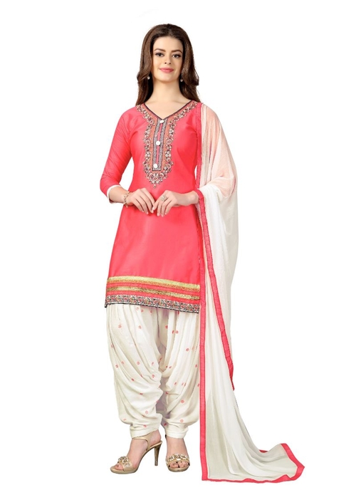 Generic Women's Satin Salwar Material (Pink,