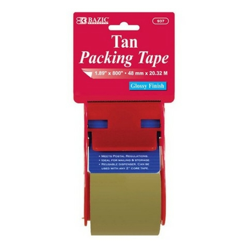 Bazic 937 1.88" X 800" Tan Packing Tape w/ Dispenser Case