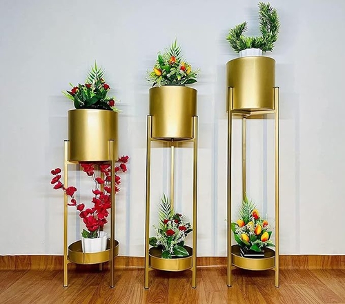 Metal Floor Planter Stand with Flower Pots for