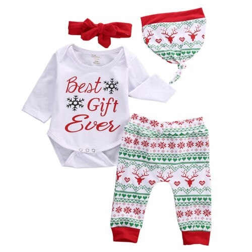 Xmas 4Pcs New Newborn Baby Girl Outfit