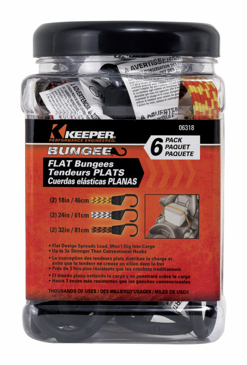 Keeper 8865560 Flat Bungee Cord, Assorted - Pack of 6