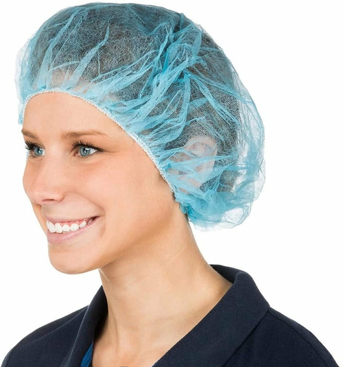 Disposable Bouffant Caps 21" Pack of 100 Blue Polypropylene Hair Head