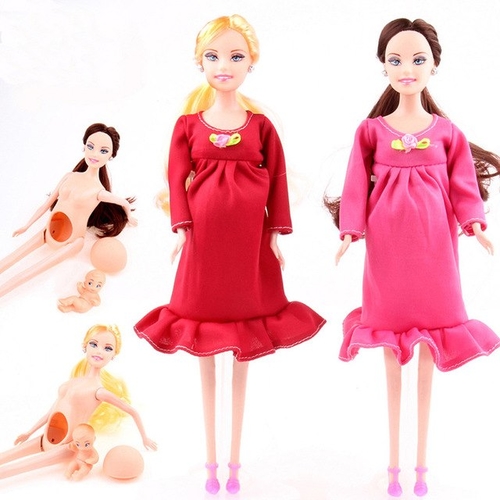 Red Dress Real Pregnant Doll Suit Mom Doll Have A