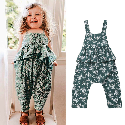 1 6Y Toddler Baby Girls Floral Clothes Bib Pants