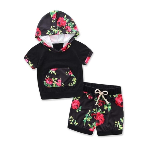Newborn Baby Boy Girl Floral Hood Top T