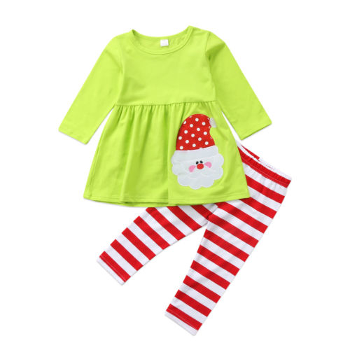 Santa Claus Kids Girl Outfit Set Christmas Shirt T