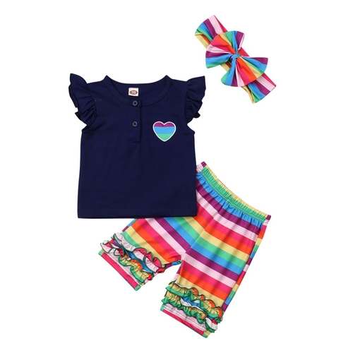 1 5T Kids Rainbow Stripes Outfits Toddler Baby Kid