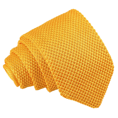 Plain Knitted Slim Tie - Marigold Yellow