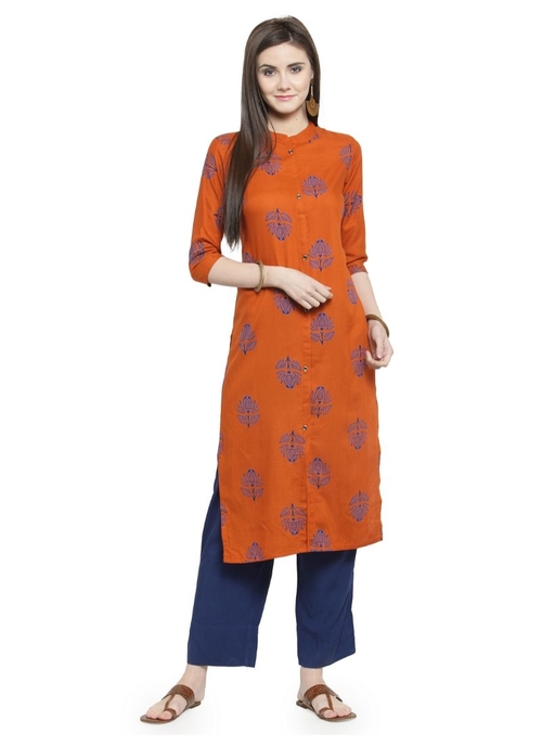 Orange Color Rayon Kurti