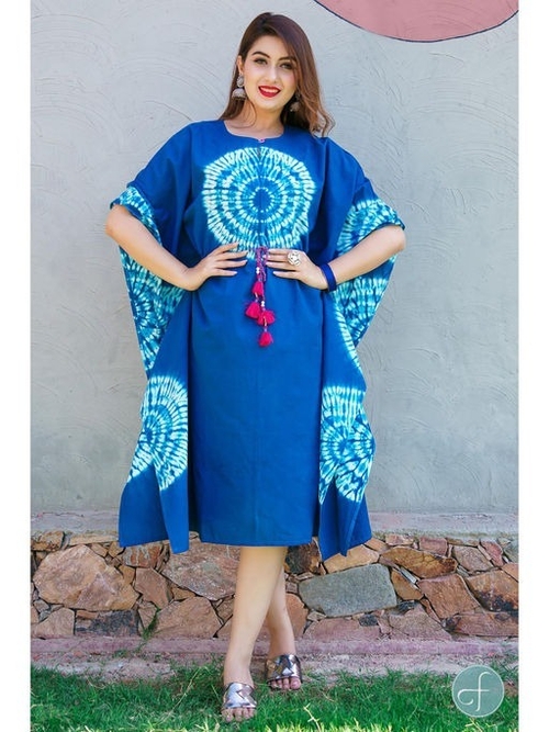 Blue Shibori Block Print Kaftan Dress