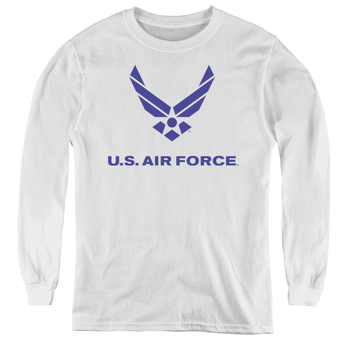 Air Force & Distressed Logo-Youth Long Sleeve Tee, White - Medium