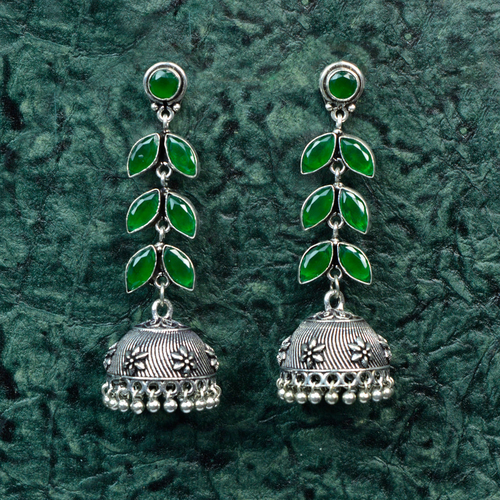 Kundan German Silver Pearl Drop Boho Jhumki Earrings For Women & Girls