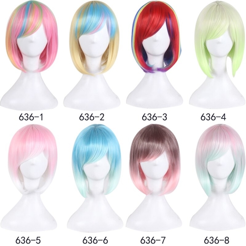 Main Fashion Sexy Rose Net Colorful Rainbow Wig Short image