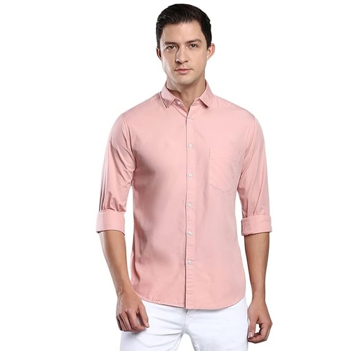 Men's Solid Slim Fit Cotton Casual Shirt SIZE-L COLOR-LIGHT PINK