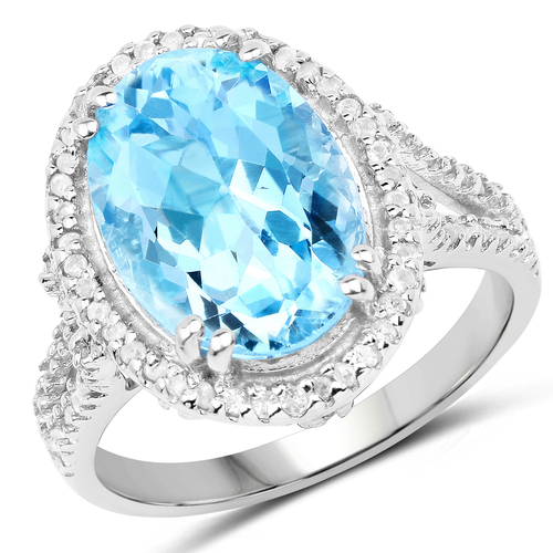 8.15 Carat Genuine Blue Topaz and White Topaz .925 Sterling Silver