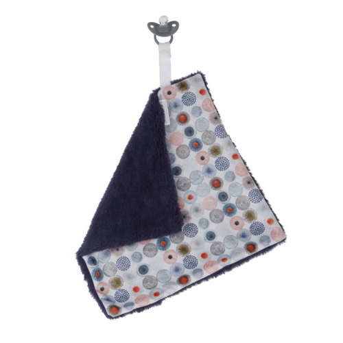 Doodalou Minky and Faux Fur Pacifier Blanket - Navy Orange Circles