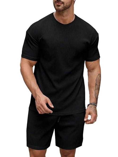 Solid Co-ord Set for Men's (Round Neck Tshirt with Matching shorts) 