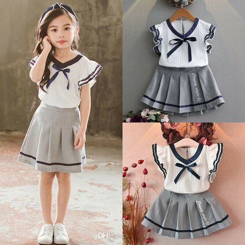 Preppy Kids Baby Girls Summer Sets Ruffle Fly