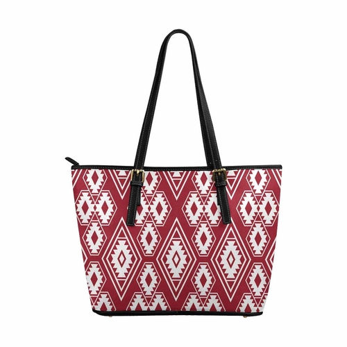 Large Leather Tote Shoulder Bag - Red