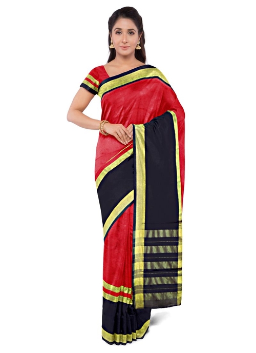 Generic Women's Cotton Silk Saree (Red and Black,