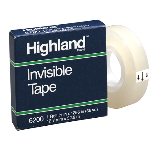 3M MMM6200121296-12 Highland Highland Invisible Tape 0.5 x 1296 in. - 