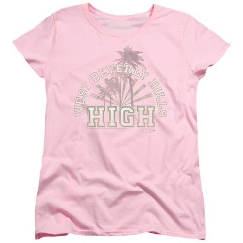 Trevco 90210-West Beverly Hills High - Short Sleeve Womens Tee - Pink-