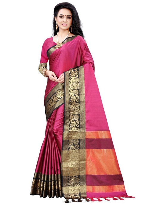 Generic Women's Cotton Silk Saree (Megenta, 5-6