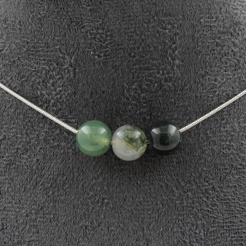 Moss Agate 3 beads 8 mm necklace
