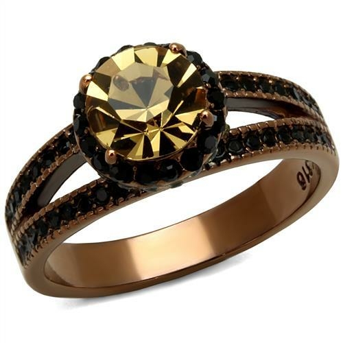 Women IP Coffee Light Stainless Steel Ring with Top Grade Crystal in L