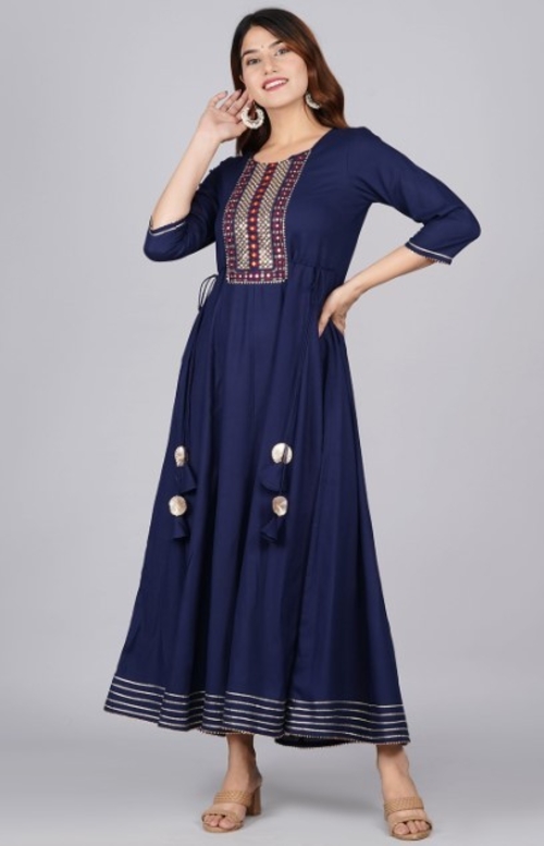 Navy Blue Solid Maxi Dress (SIZE-L) (COLOR-BLUE)