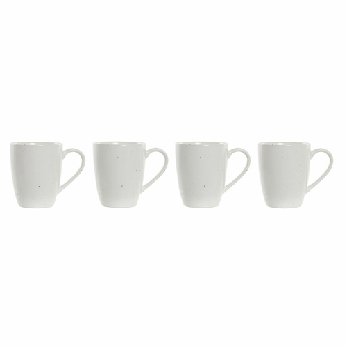 4 Piece Mug Set DKD Home Decor White Natural Rubber wood Stoneware 300