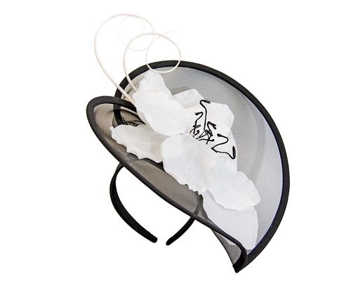Large black & white flower heart fascinator