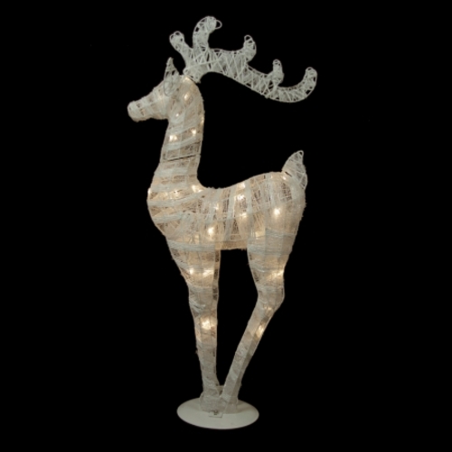 36 in. Battery Operated White and Silver Glittered LED Lighted Reindee