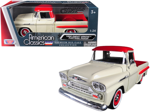 1958 Chevrolet Apache Fleetside Pickup Truck Cream with Red Top 1/24