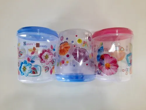 Plastic Transparent 750ml Storage Container (Plain, Printed) Set of 3