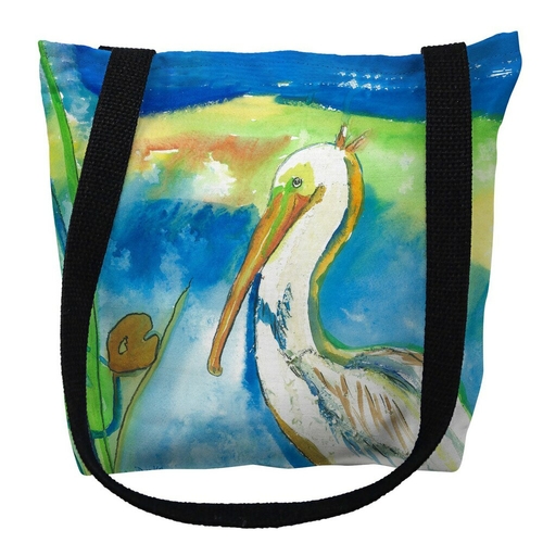 Main Betsy Drake TY138M 16 x 16 in. White Pelican Tote Bag - Medium image