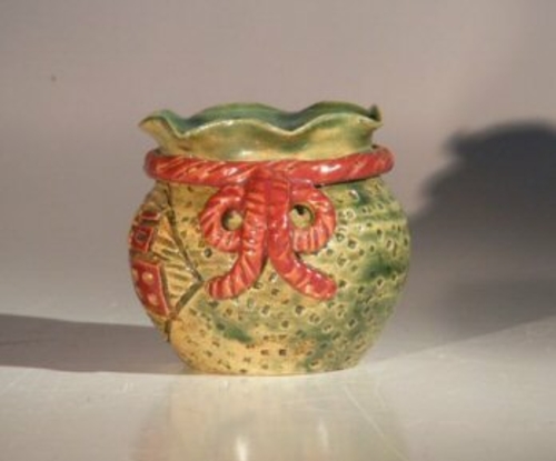 Green Glazed Ceramic Holiday Pot - Round3.5"x3.5"