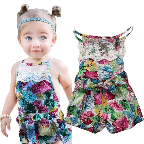 2017 Newest Babies Girls Floral Backless Rompers