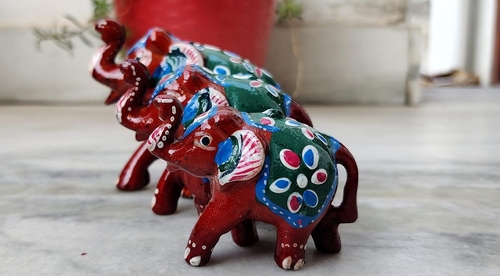 Handmade Elephant Showpiece Set Of 3 For Decoration 9 X 6Cm,7 X 5Cm,6