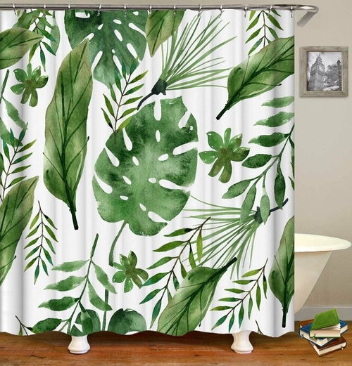 Simple Green Leaves Painting Shower Curtain