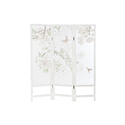 Folding screen DKD Home Decor Flowers Wood Nylon (150 x 2 x 180 cm)