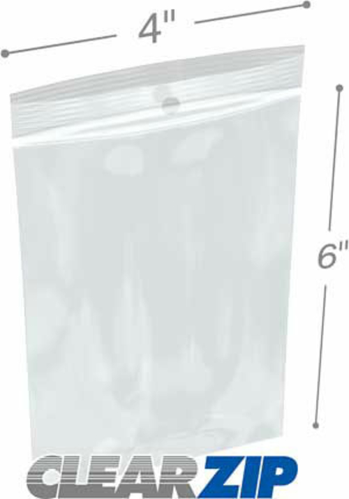 International Plastics CZH40406 4 x 6 in. ClearZip with Hanghole Bags&