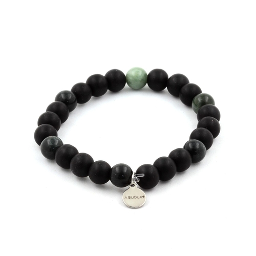 Matte Black Onyx + Seraphinite from Russia Bracelet 8 mm Beads.